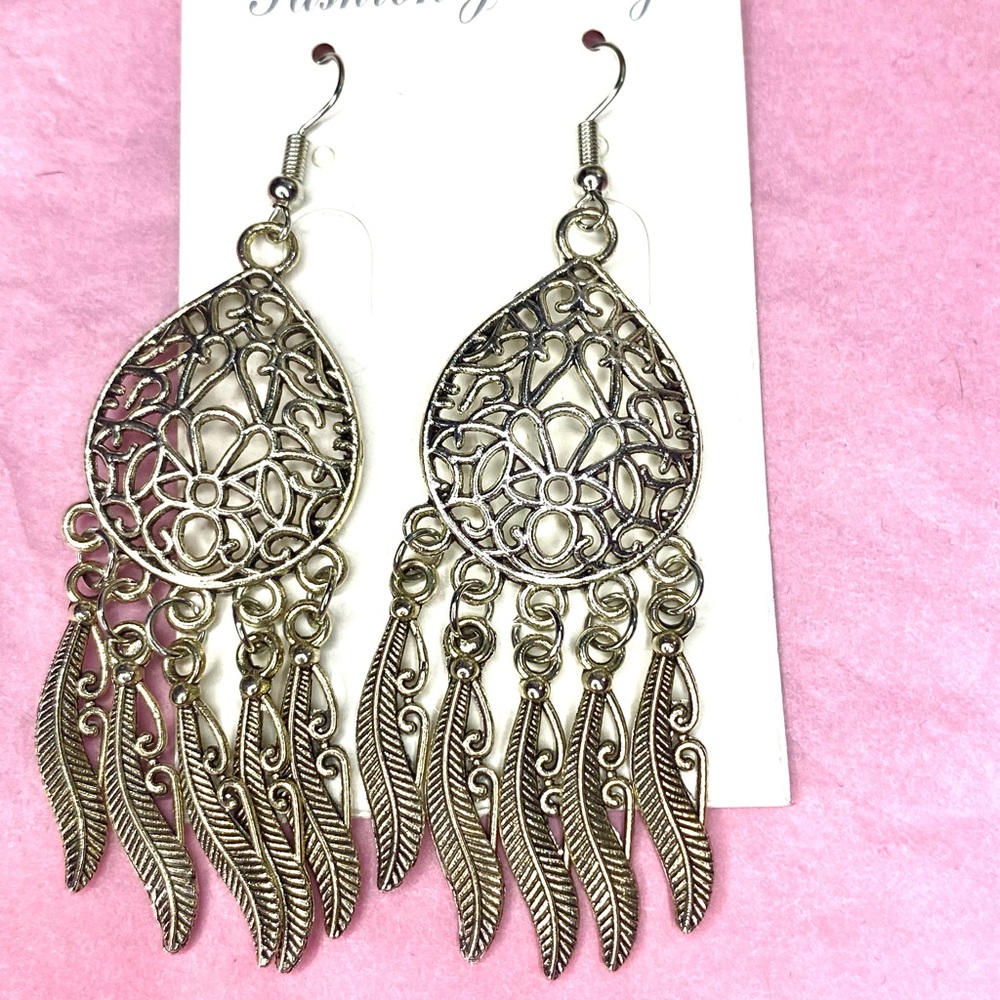 Bohemian Silver Filigree Dangle Earrings